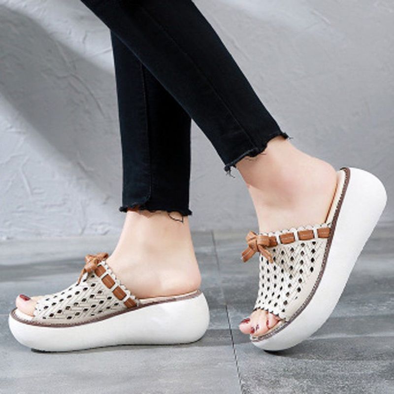 Hollow Out Bow Knot Platform Casual Hjemmesko