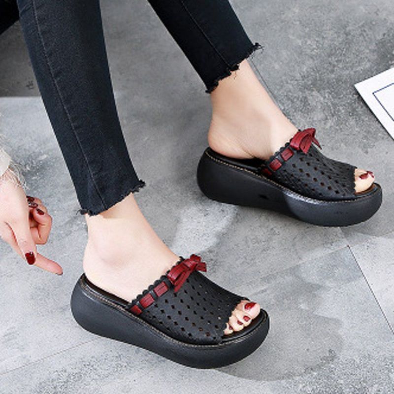 Hollow Out Bow Knot Platform Casual Hjemmesko