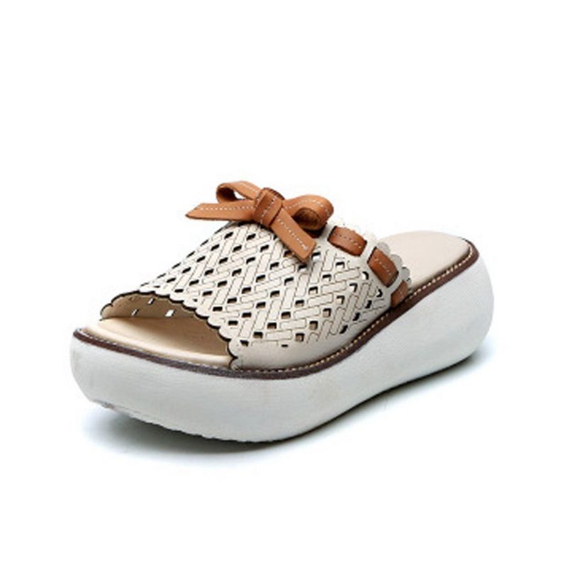 Hollow Out Bow Knot Platform Casual Hjemmesko