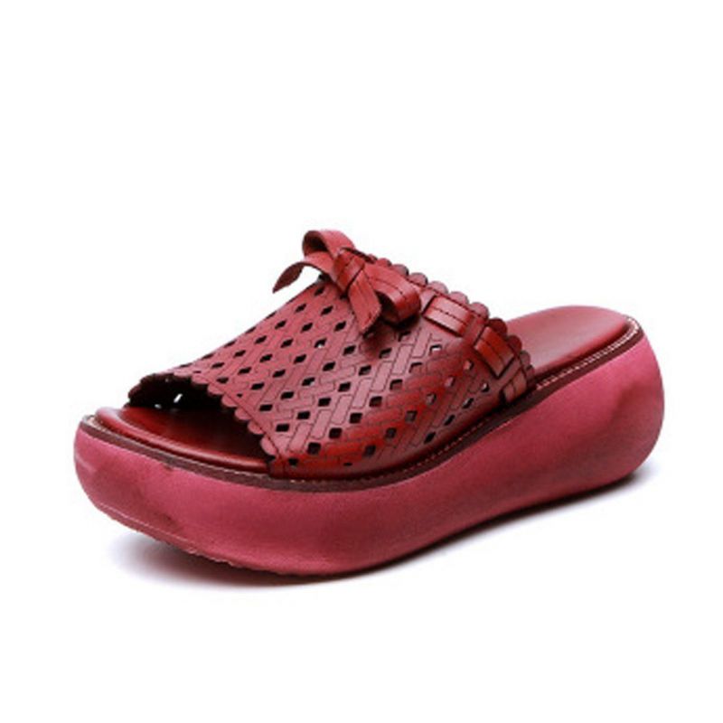 Hollow Out Bow Knot Platform Casual Hjemmesko