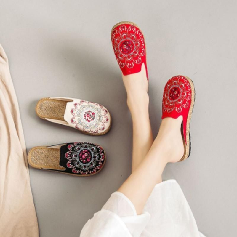 Kvinder Broderede Casual Flats Hjemmesko