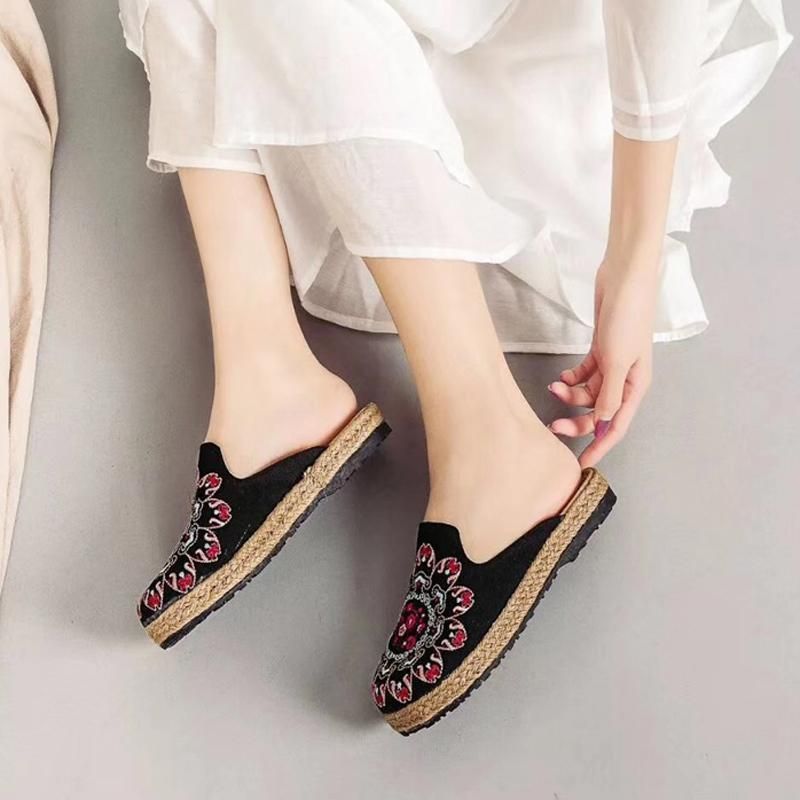 Kvinder Broderede Casual Flats Hjemmesko