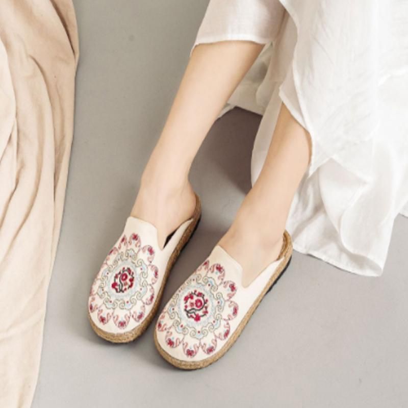 Kvinder Broderede Casual Flats Hjemmesko