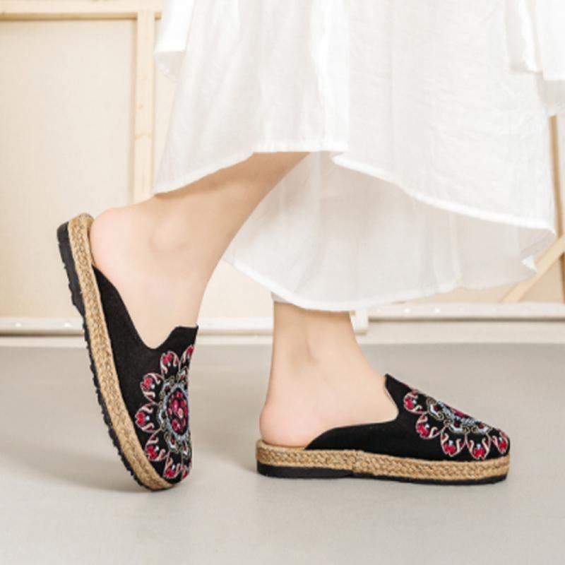 Kvinder Broderede Casual Flats Hjemmesko