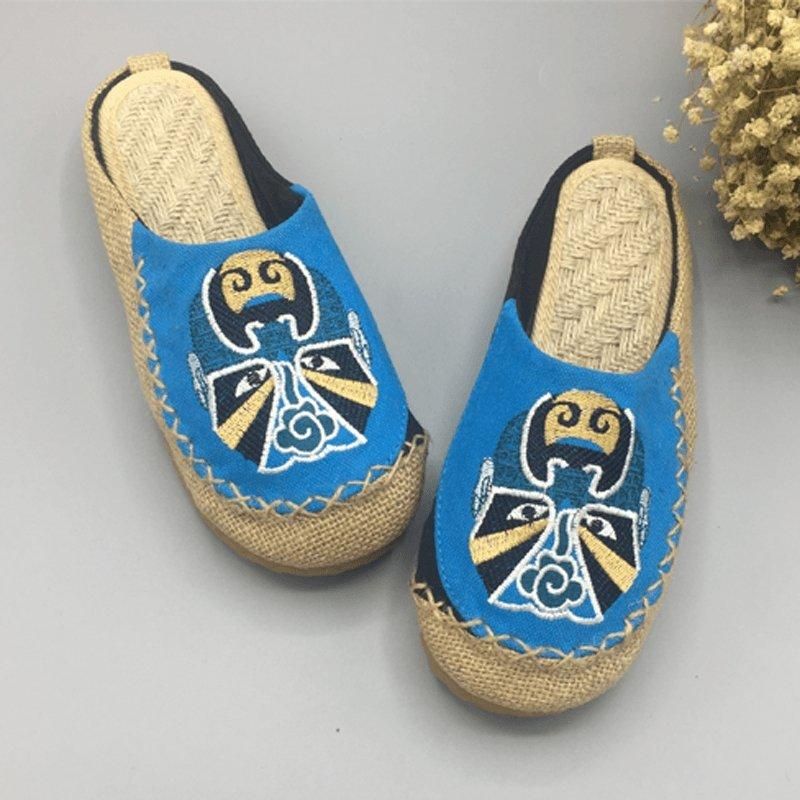 Kvinder Peking Opera Ansigtsbroderede Casual Flats Hjemmesko