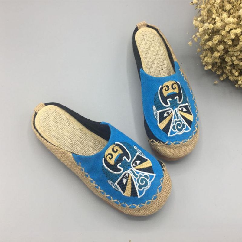 Kvinder Peking Opera Ansigtsbroderede Casual Flats Hjemmesko