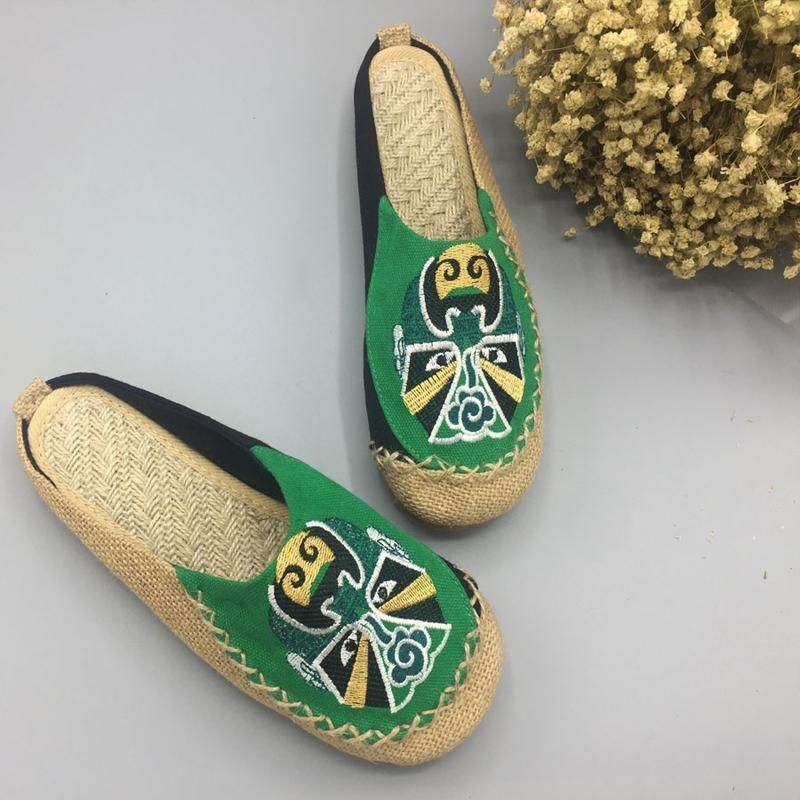 Kvinder Peking Opera Ansigtsbroderede Casual Flats Hjemmesko