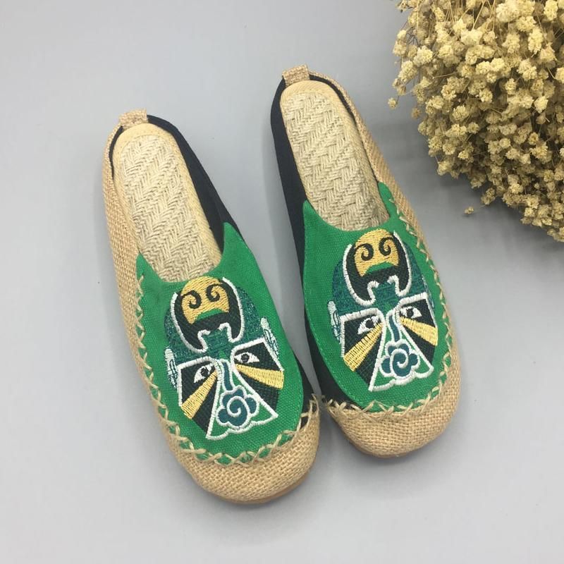 Kvinder Peking Opera Ansigtsbroderede Casual Flats Hjemmesko