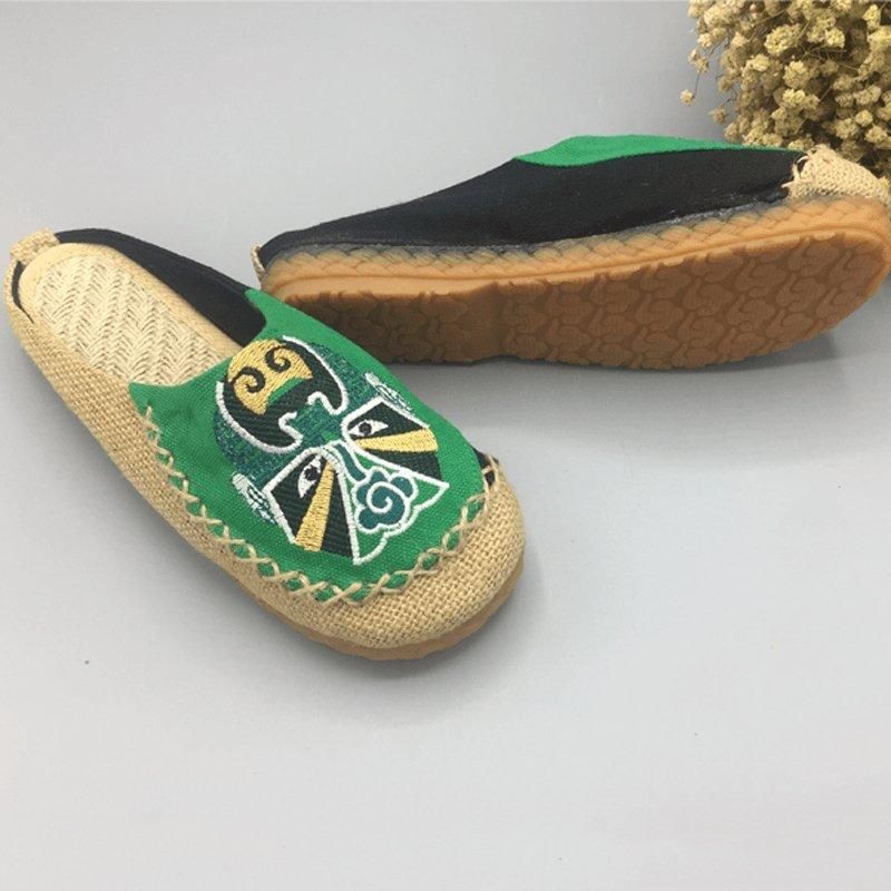 Kvinder Peking Opera Ansigtsbroderede Casual Flats Hjemmesko