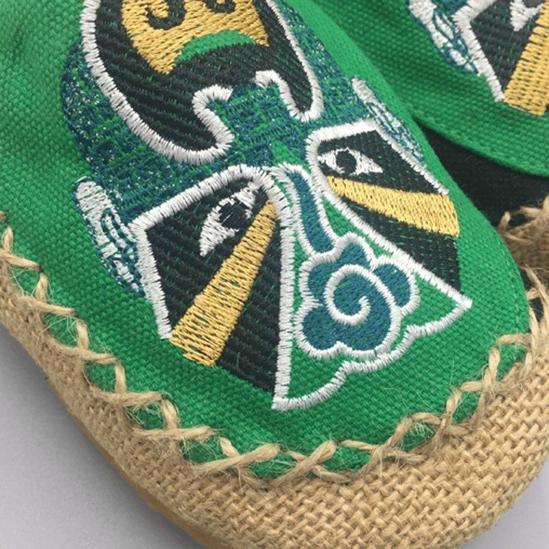 Kvinder Peking Opera Ansigtsbroderede Casual Flats Hjemmesko