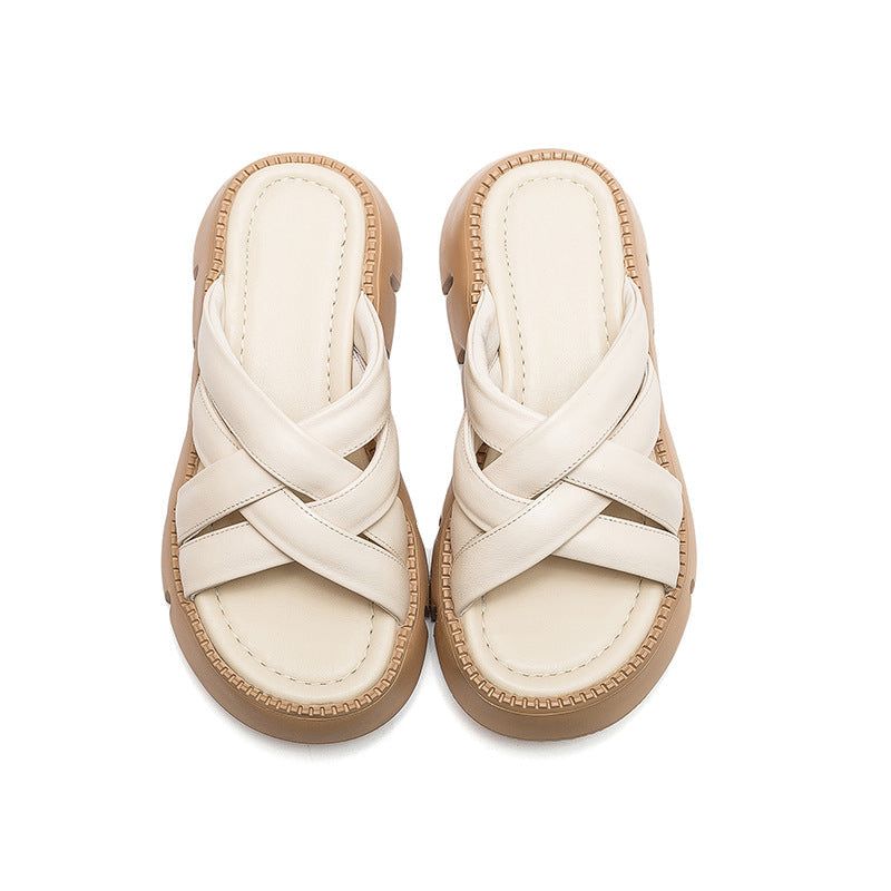 Kvinder Sommer Retro Flettet Læder Wedge Casual Hjemmesko