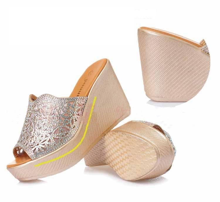 Rhinestone High Slope Heel Skridsikre Sandaler Og Hjemmesko Str. 11 September