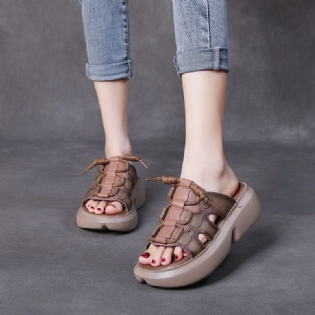 Sommer Casual Retro Læder Wedge Hjemmesko