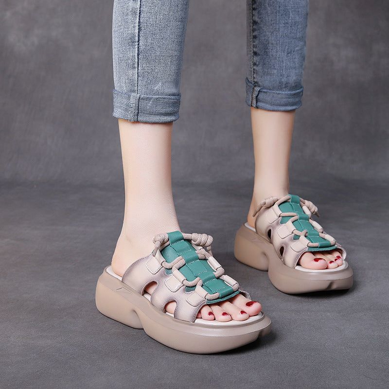 Sommer Casual Retro Læder Wedge Hjemmesko