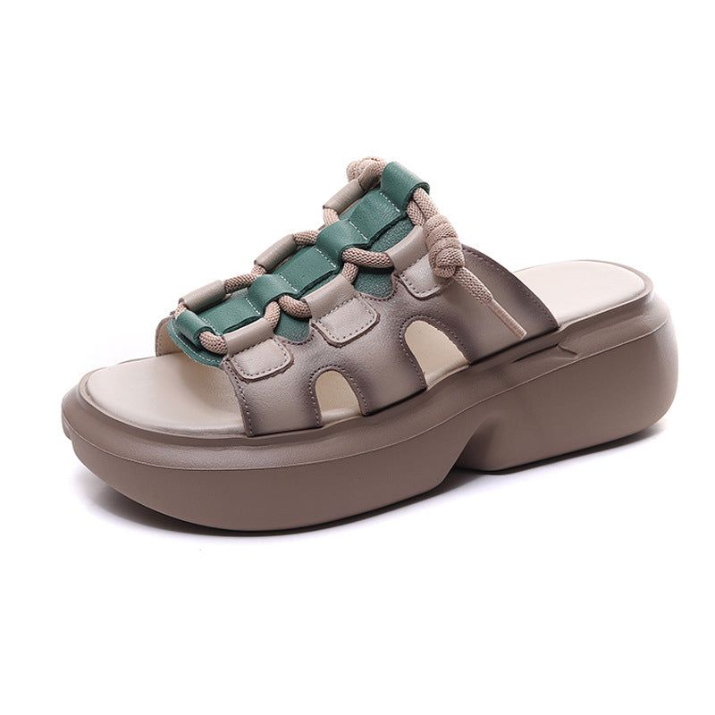 Sommer Casual Retro Læder Wedge Hjemmesko