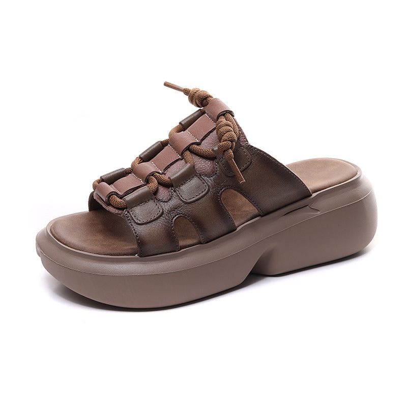 Sommer Casual Retro Læder Wedge Hjemmesko