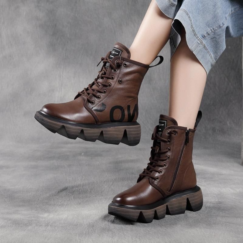 Efterår Vinter Mode Retro Wedge Læder Casual Boots Støvler