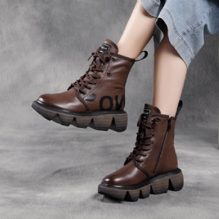 Efterår Vinter Mode Retro Wedge Læder Casual Boots Støvler