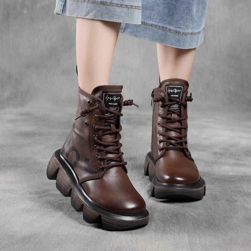 Efterår Vinter Mode Retro Wedge Læder Casual Boots Støvler