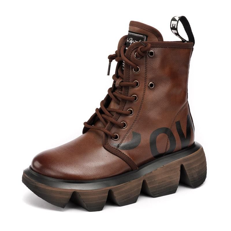 Efterår Vinter Mode Retro Wedge Læder Casual Boots Støvler