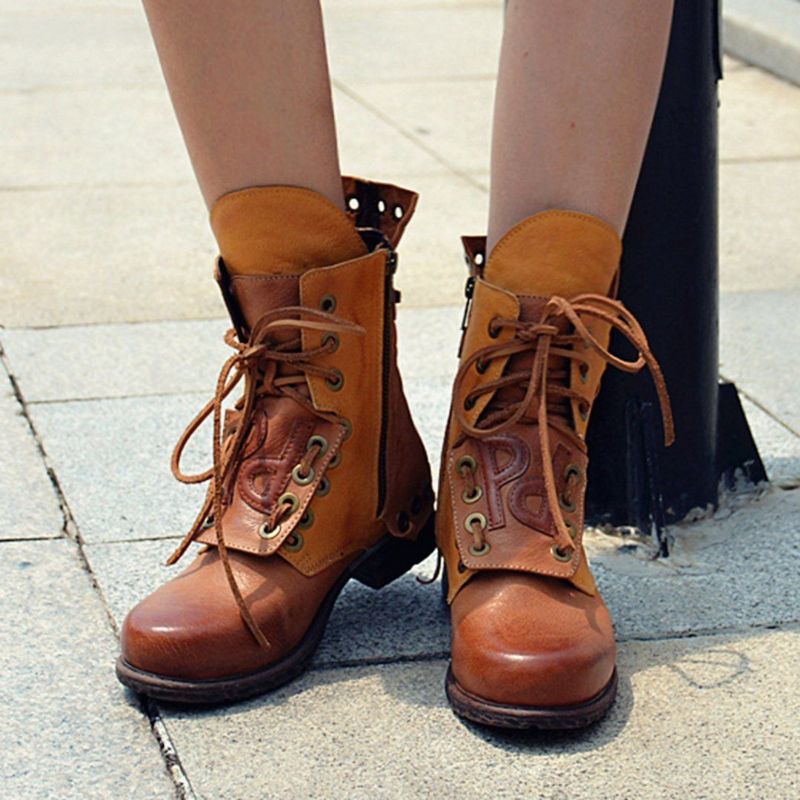 Rivet Casual Neutral Lace Up Strap Booties