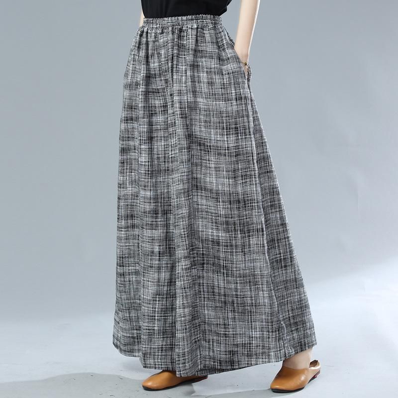 Autumn Plus Size Linned Plaid Bukser Med Brede Ben