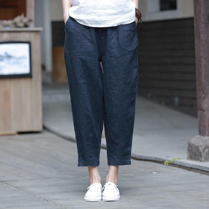 Bomuld Og Hør Kvinders Casual Cropped Pants Radisebukser