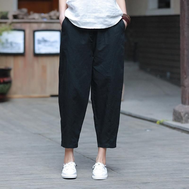 Bomuld Og Hør Kvinders Casual Cropped Pants Radisebukser