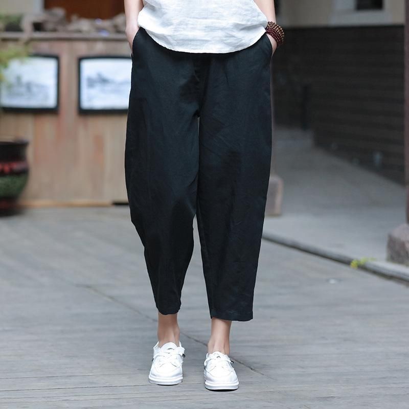 Bomuld Og Hør Kvinders Casual Cropped Pants Radisebukser