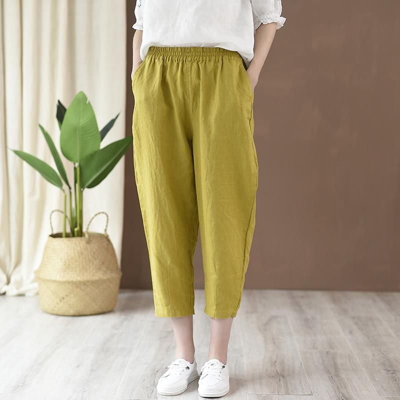 Bomuld Og Hør Kvinders Casual Cropped Pants Radisebukser