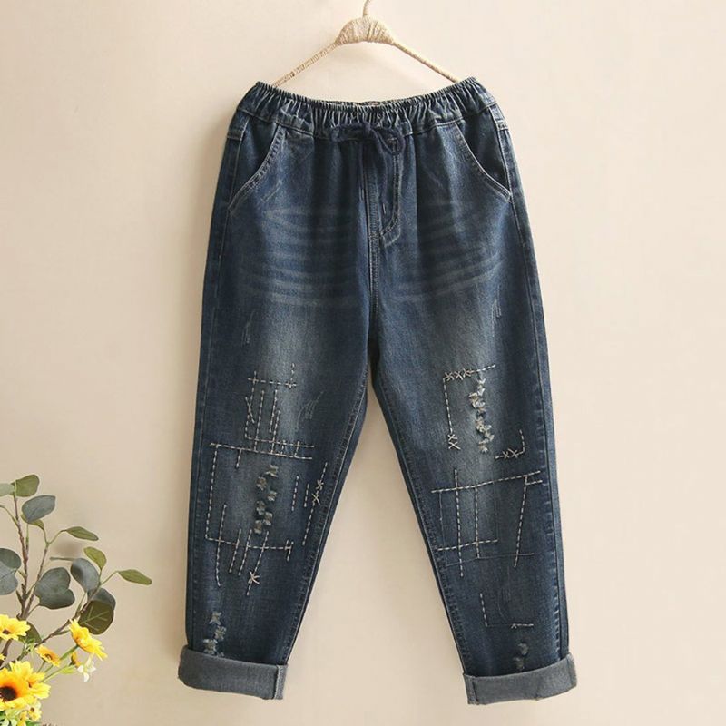 Broderede Ragged Jeans