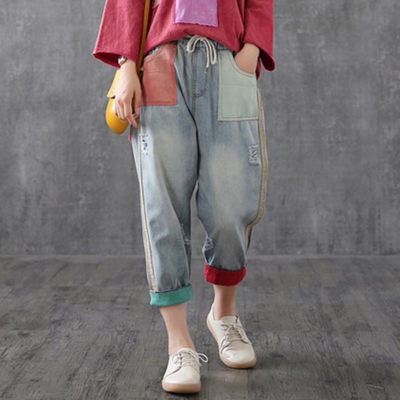 Color Block Elastik Talje Ragged Leisure Ninth Bukser