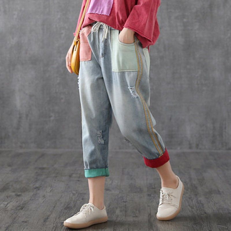 Color Block Elastik Talje Ragged Leisure Ninth Bukser