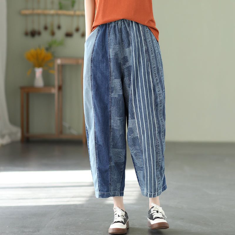 Dame Forår Patchwork Stripe Jeans