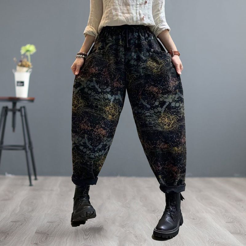 Dame Retro Print Patchwork Løse Harem Jeans