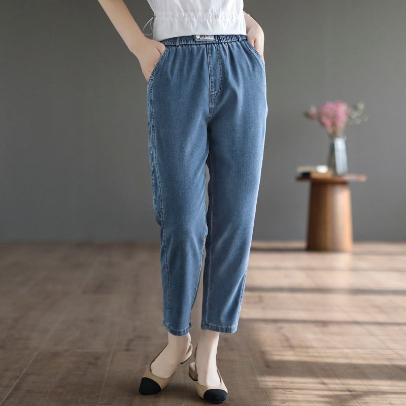 Dame Sommer Løse Solid Bomuld Jeans