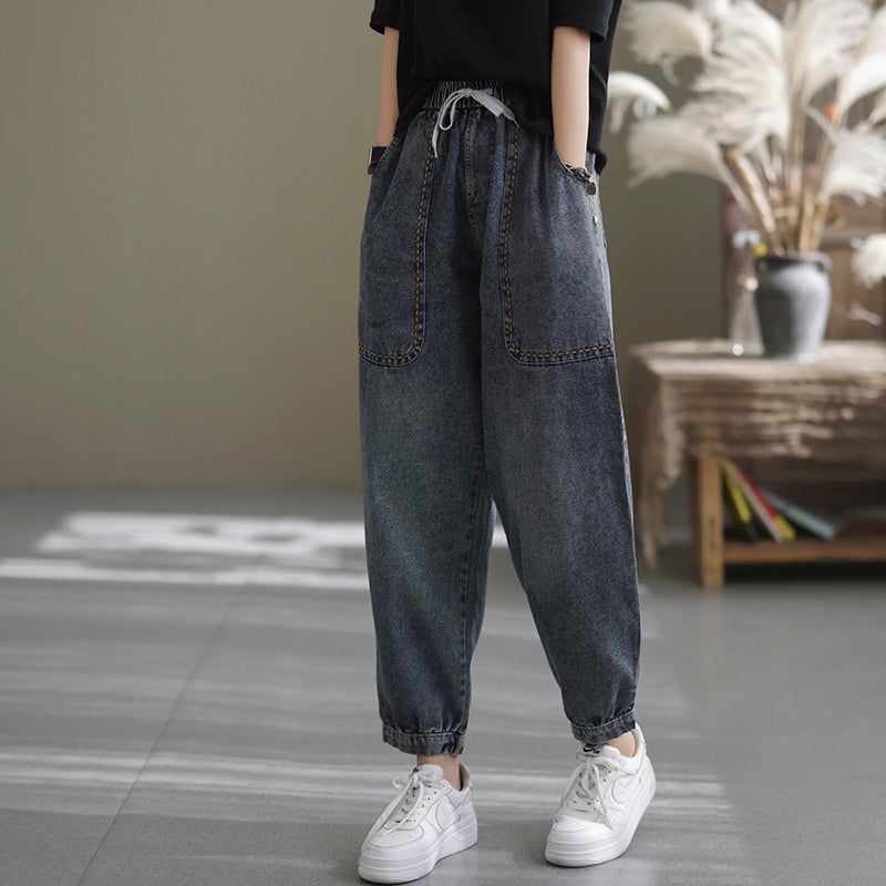 Dame Spring Loose Retro Bomuld Casual Harem Jeans