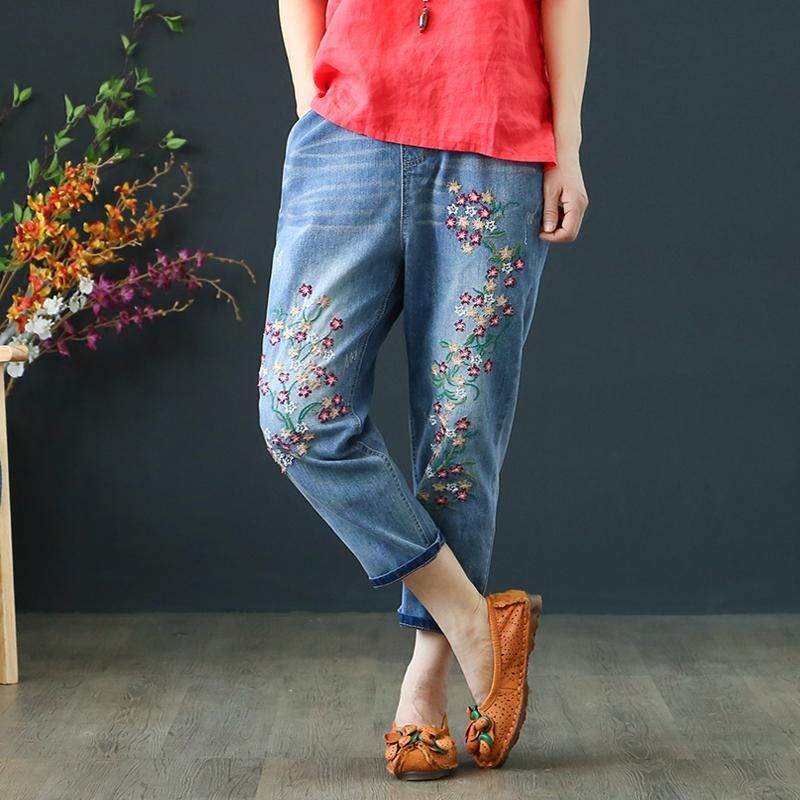 Denim Retro Broderi Etniske Jeans