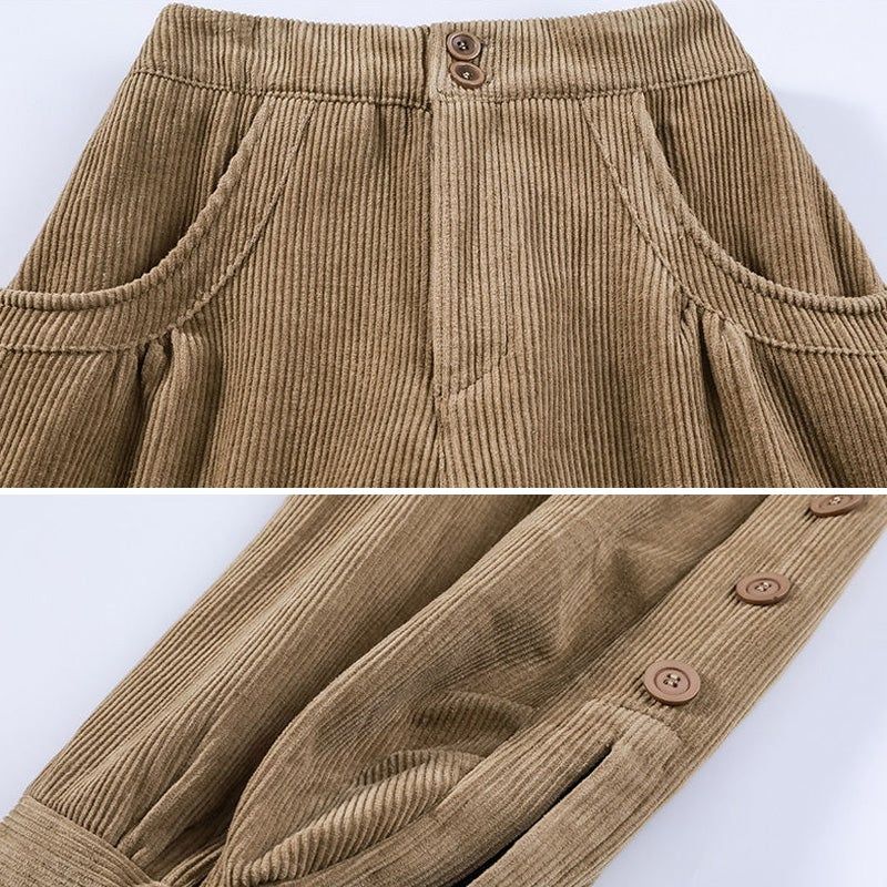 Efterår Vinter Løse Casual Plys Bloomers Corduroy Bukser