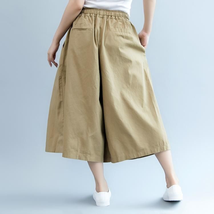 Elastisk Talje Casual Wild Leg Bukser-khaki