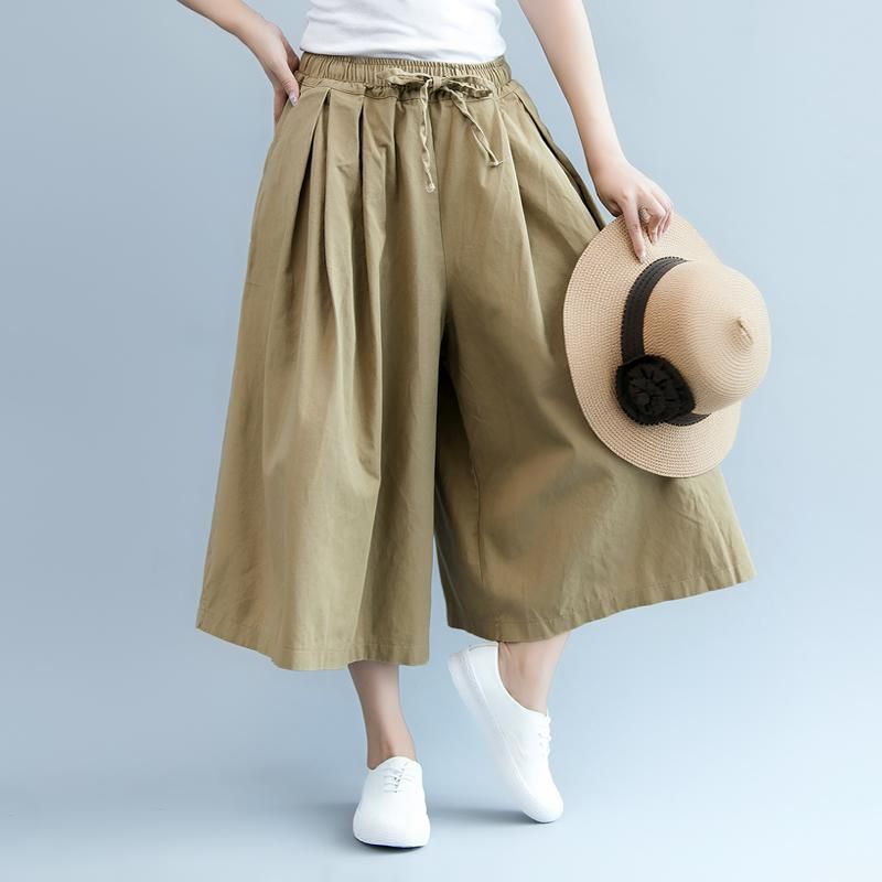 Elastisk Talje Casual Wild Leg Bukser-khaki