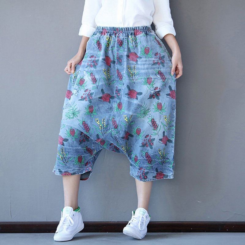 Floral Casual Drop Skridtlommer Bukser