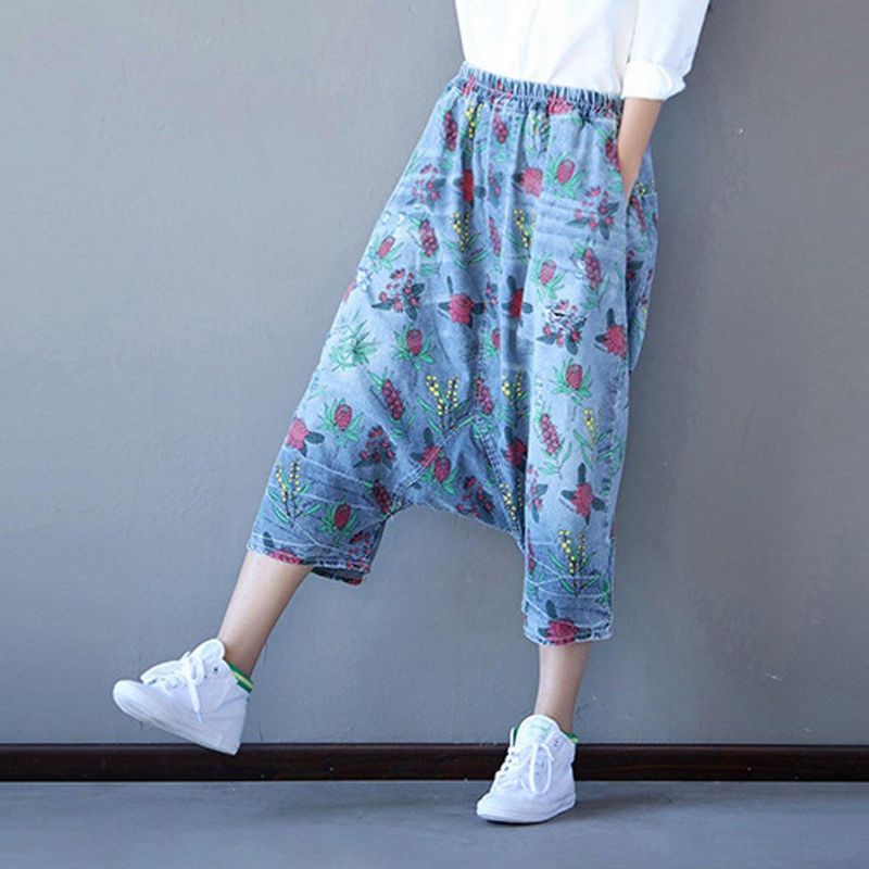 Floral Casual Drop Skridtlommer Bukser