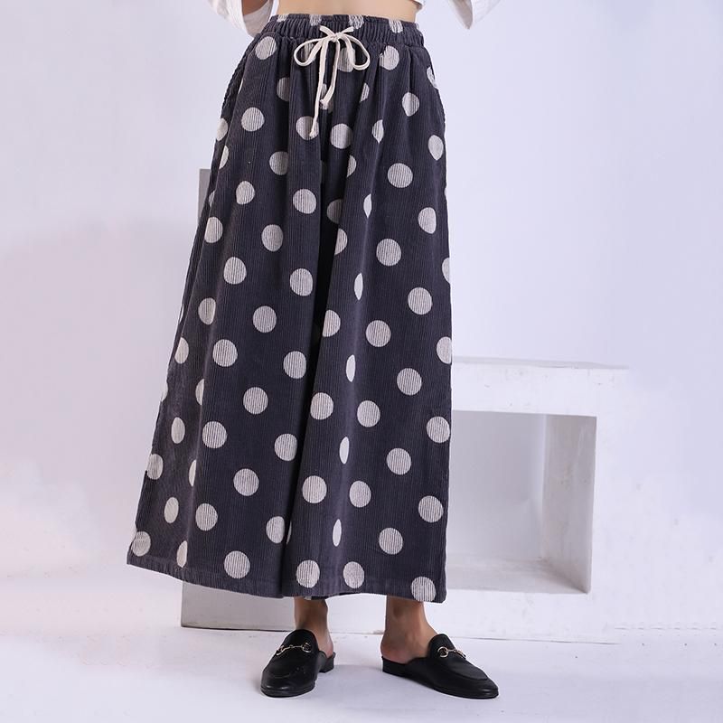 Forår Efterår Polka Dot Corduroy Wide Leg Bukser