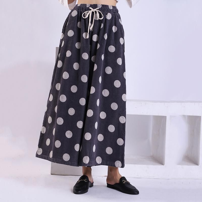 Forår Efterår Polka Dot Corduroy Wide Leg Bukser