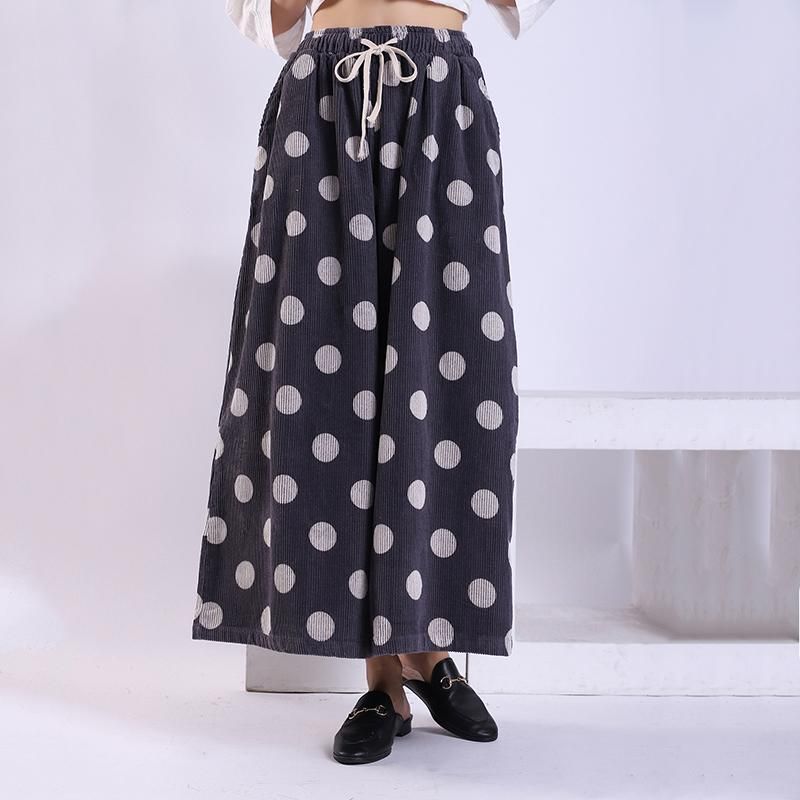 Forår Efterår Polka Dot Corduroy Wide Leg Bukser