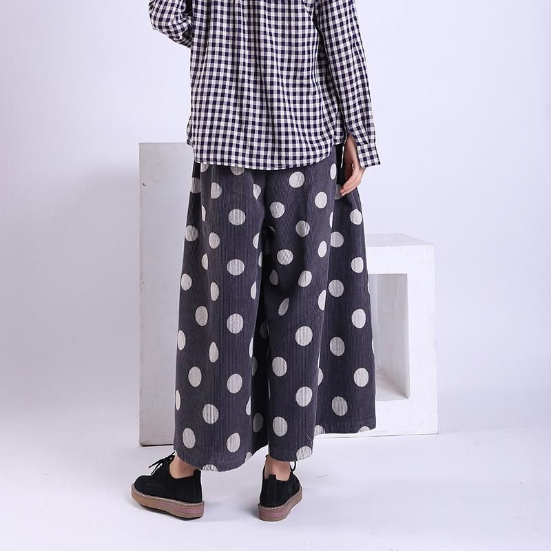 Forår Efterår Polka Dot Corduroy Wide Leg Bukser