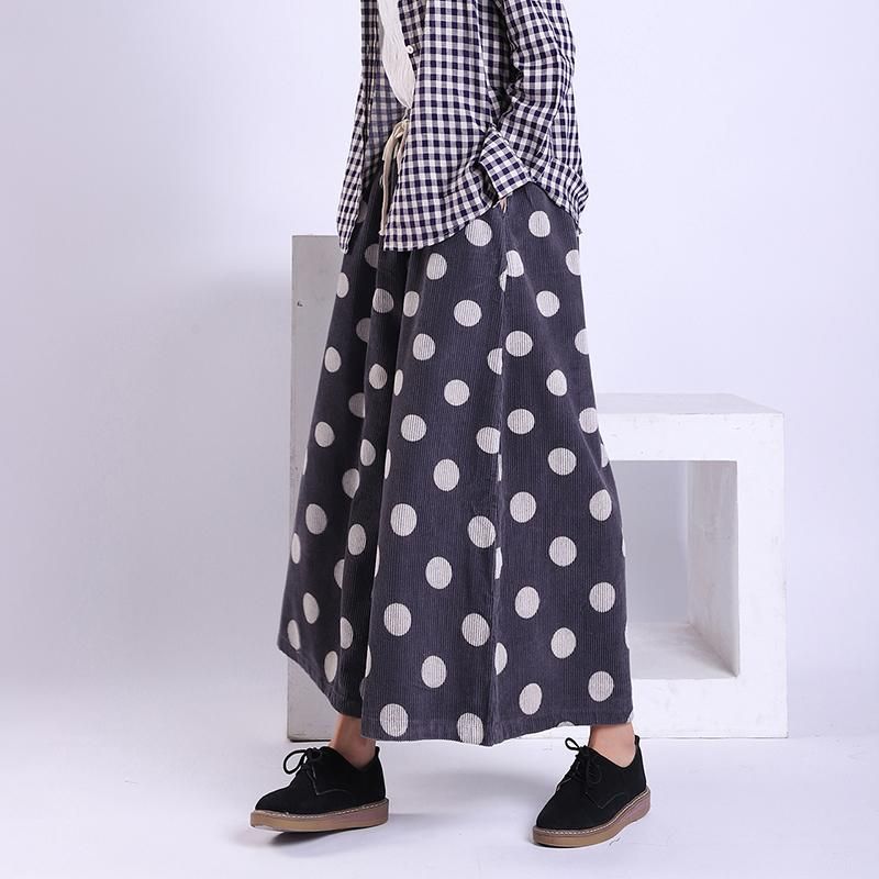 Forår Efterår Polka Dot Corduroy Wide Leg Bukser