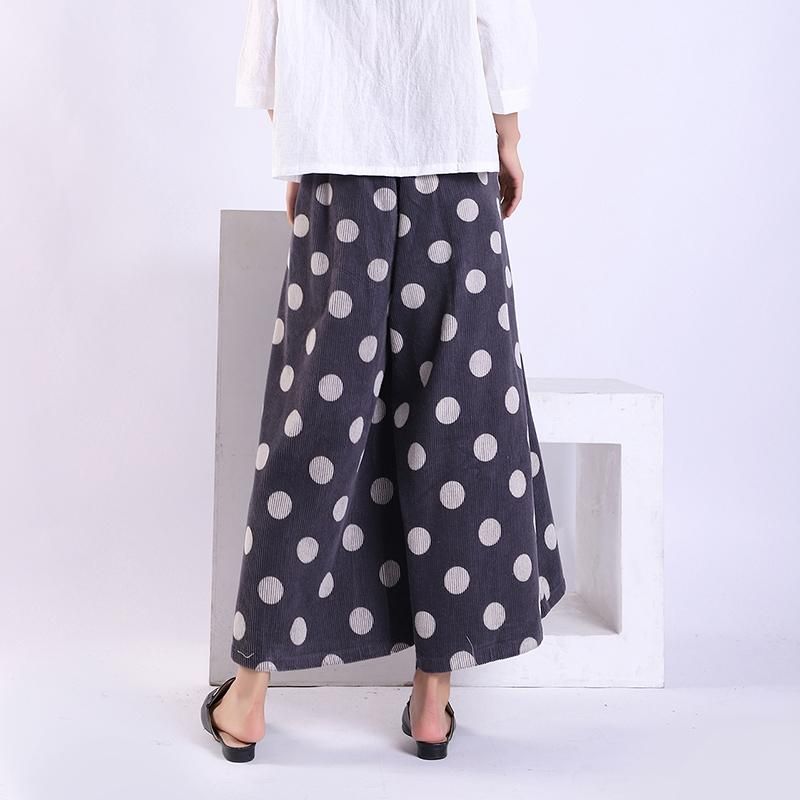 Forår Efterår Polka Dot Corduroy Wide Leg Bukser