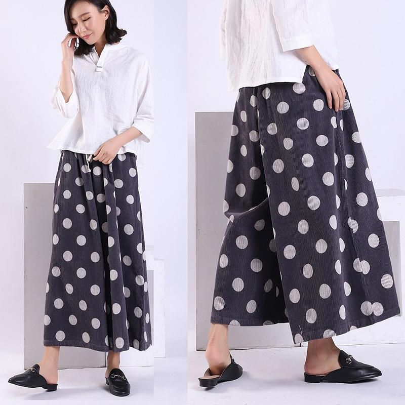 Forår Efterår Polka Dot Corduroy Wide Leg Bukser